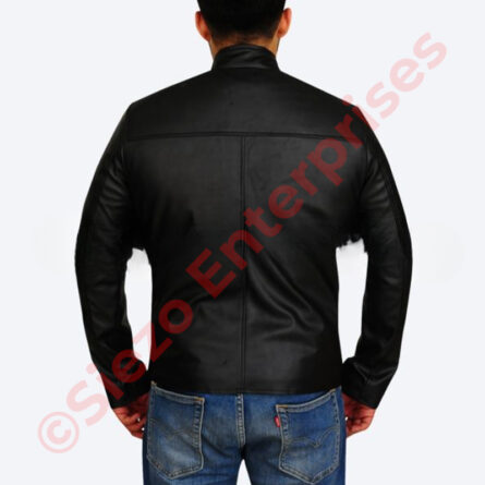 Mens Simple Black Cafe Race Leather Jacket – 100% Original Leather - Image 2