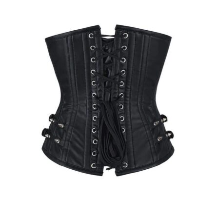 Renner Black Faux Leather Overbust Corset with Buckle Design - Image 2